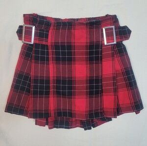 Justice Red Black Plaid Mini Skirt With Shorts, Girls Size 6